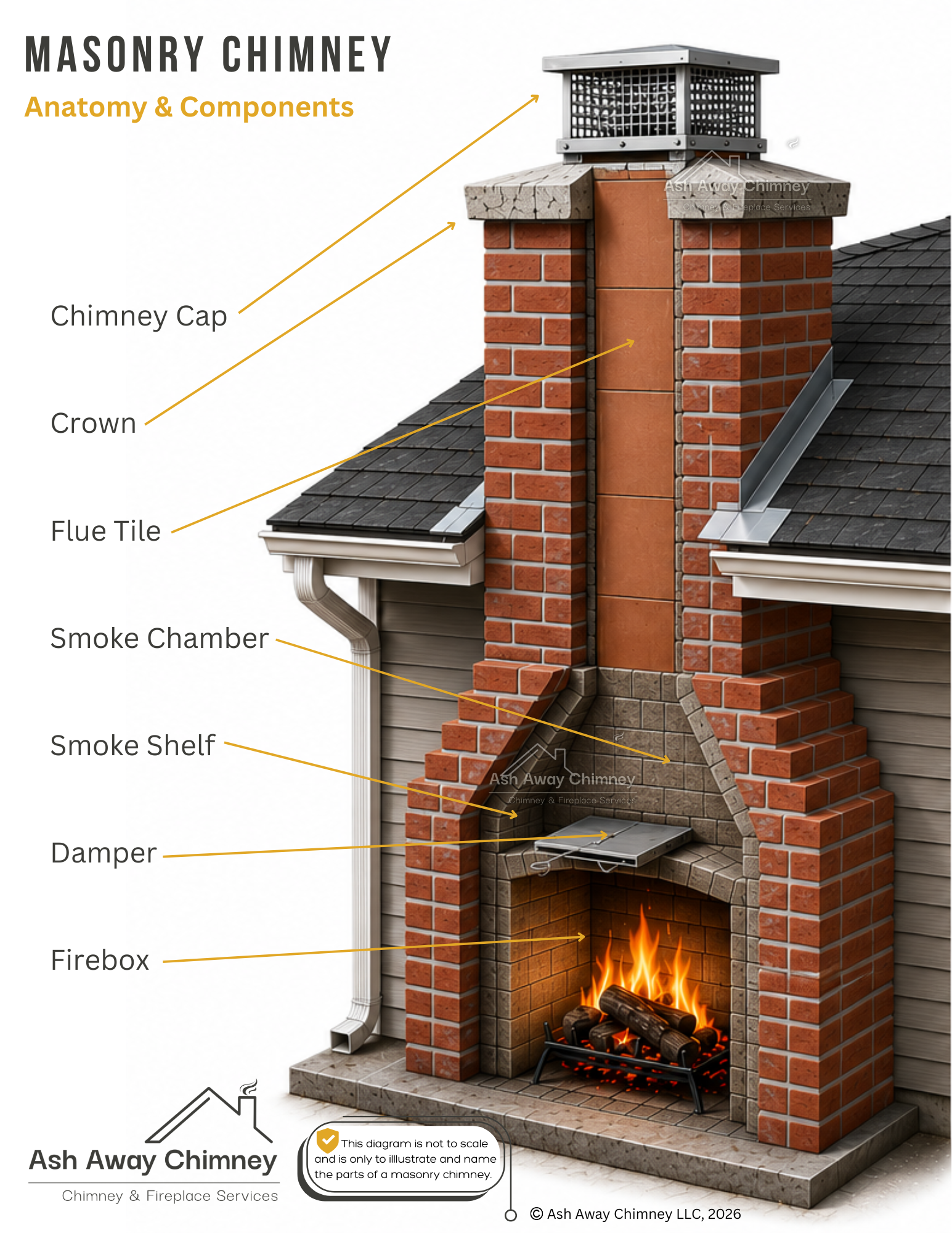 Masonry chimney diagram showing parts and components