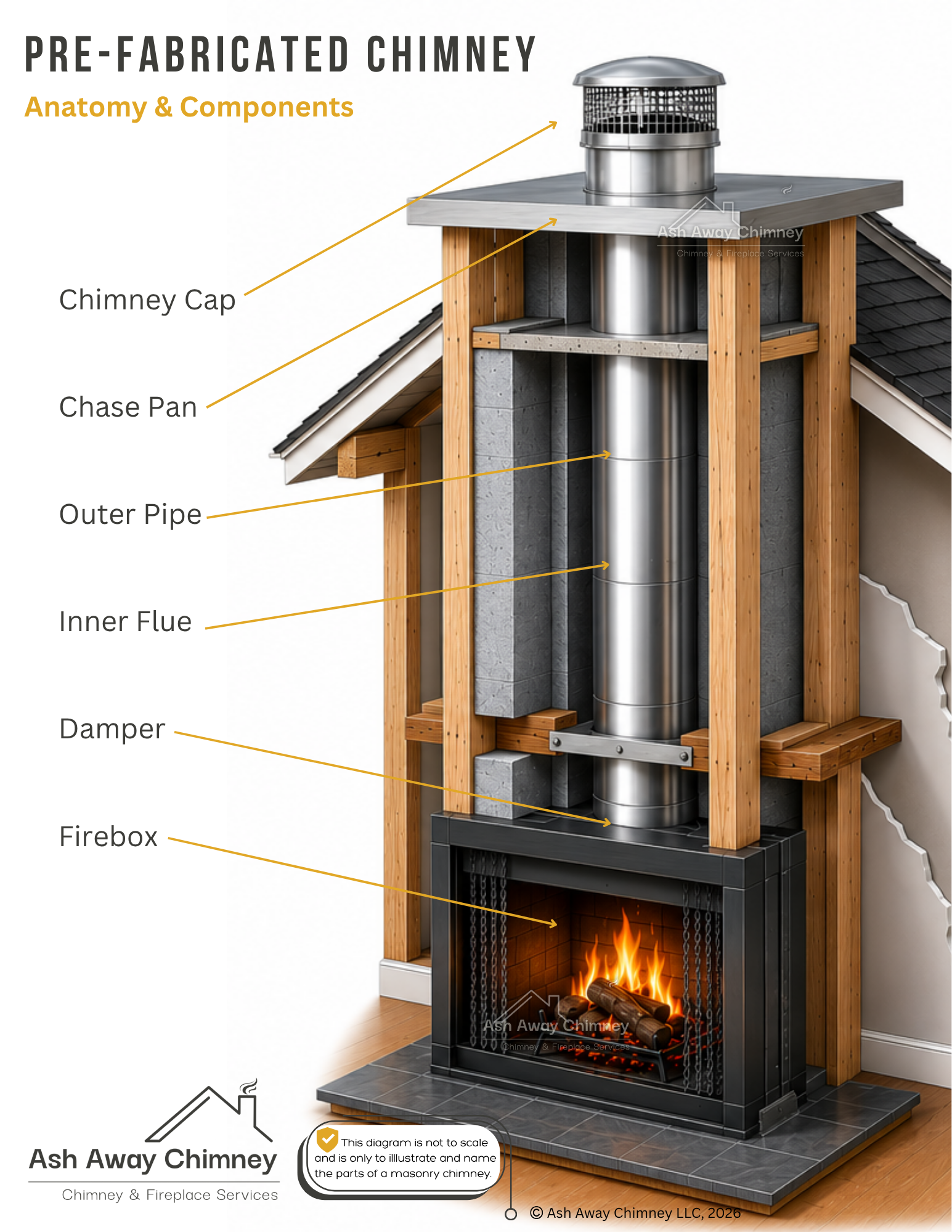 Pre-fabricated chimney diagram showing parts and components